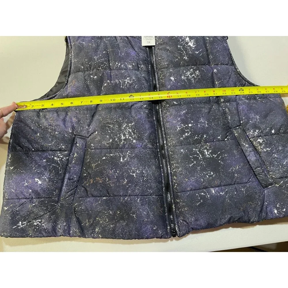 ID Ideology Womens Puffer Vest 3X Deep Black, purple with Speckle foil design - Picture 3 of 9
